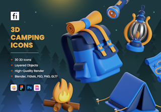 3D Camping Icon Set