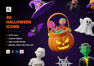 3D Trick-or-Treat Icons