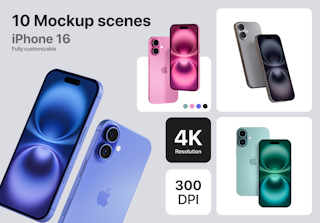 iPhone 16 Mockup - 10 Mockups Scenes