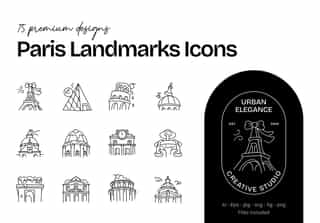 Paris Landmark Icon Set