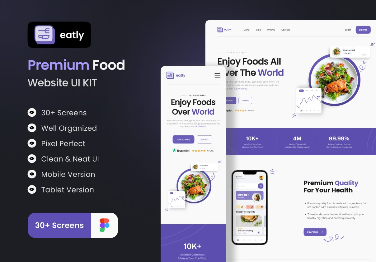 Eatly - Food Delivery Landing Page UI KIT