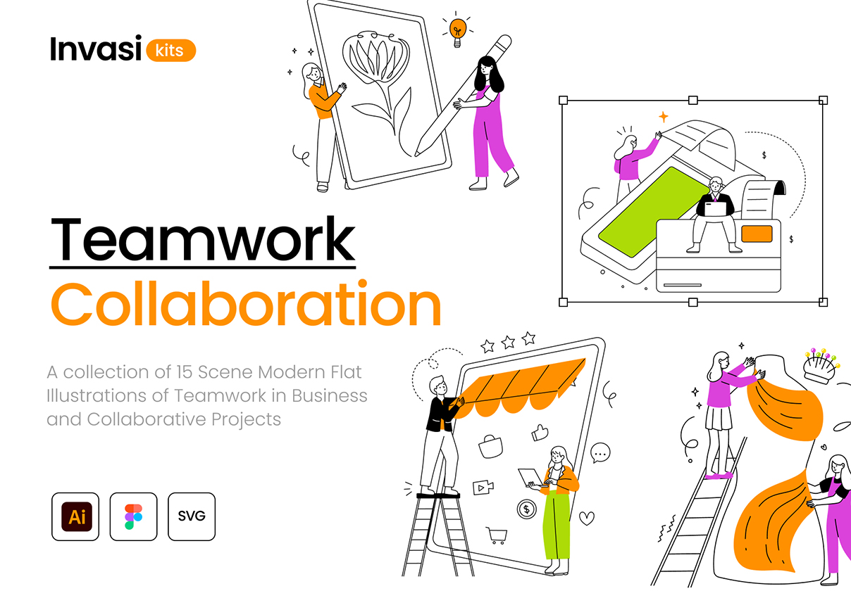 Modern Flat Illustrations of Teamwork Collaborative Projects