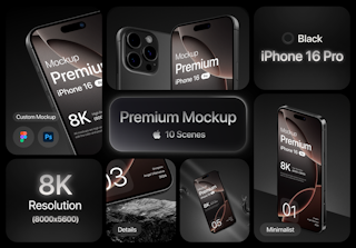 Premium iPhone 16 Pro Black Titanium Mockup