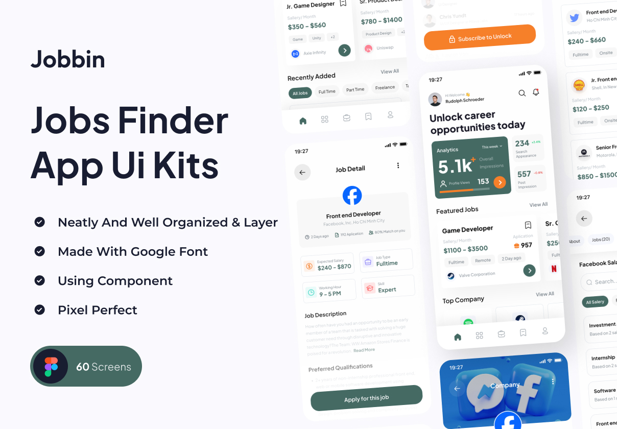 Jobbin - Jobs Finder App UI Kits