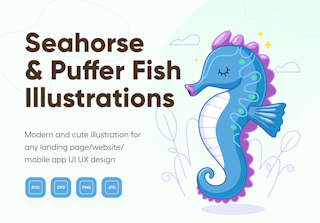 Oceany - Seahorse and Puffer Fish Illustration