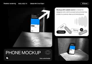 Minimalist Mobile Phone Mockup with Dramatic Lighting