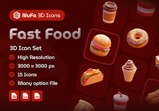 3D Fast Food Icon Set