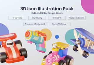 3D Icon Illustration Kids and Baby Toys