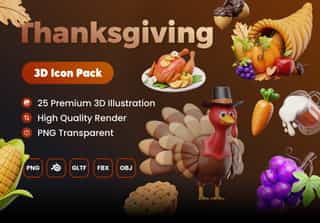 Thanksgiving Day 3D Icon Set