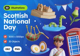 3D Scottish National Day Illustrations