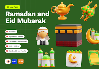 30 3D Icon Ramadan and  Eid Mubarak
