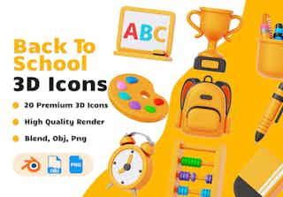 Back To School 3D Icons Set