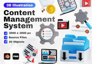 Content Management System 3D Icon Set
