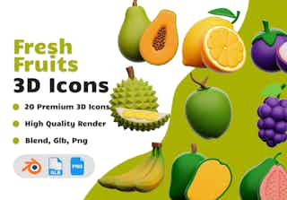 Fresh Fruit 3D Icons Set